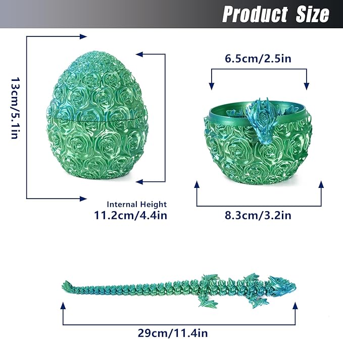 Pigmiss 3D Printed Dragon,3D Dragon Eggs with Dragon Inside,Dragon Fidget Toy for Adult,Full Articulated Dragon Crystal Dragon Easter Eggs Decoration for Gift (Rose-Bule Green)