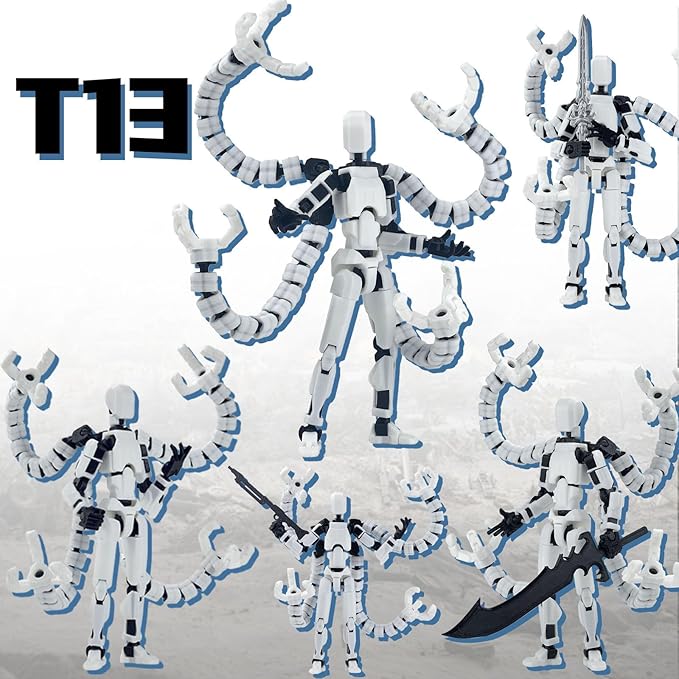 2PCS T13 Action Figure Already Assembled, 3D Printed Multi-Jointed Movable Robot 13 Action Figures Desktop Decorations for Game Lovers Toy, for Collectors Desktop Decorations (White Black)