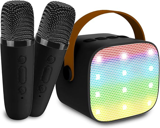 Mini Karaoke Machine for Kids & Adults, Kids Toys for Girls & Boys Gifts, Bluetooth Speaker with 2 Wireless Microphone for Kids Adults Toddler Girls Home Party Birthday Gifts Black