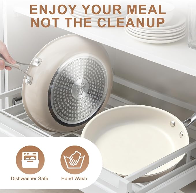 9.25" Ceramic Frying Pan with Lid, Nonstick Omelette Pan, Induction