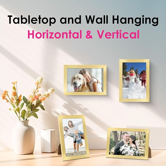 4x6 Picture Frame Set of 2, Gold Picture Frames Collage for Tabletop or Wall Display, Photo Frame 4x6 with HD Plexiglass