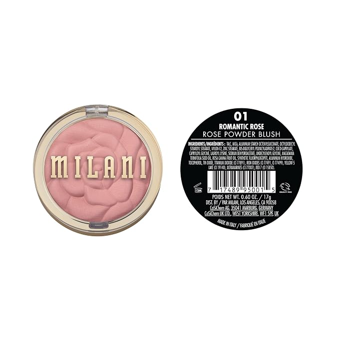 Milani Rose Blush, Powder Blush for Cheeks, Cruelty Free Makeup - Shape, Contour & Highlight Face for a Natural Matte Finish -Romantic Rose