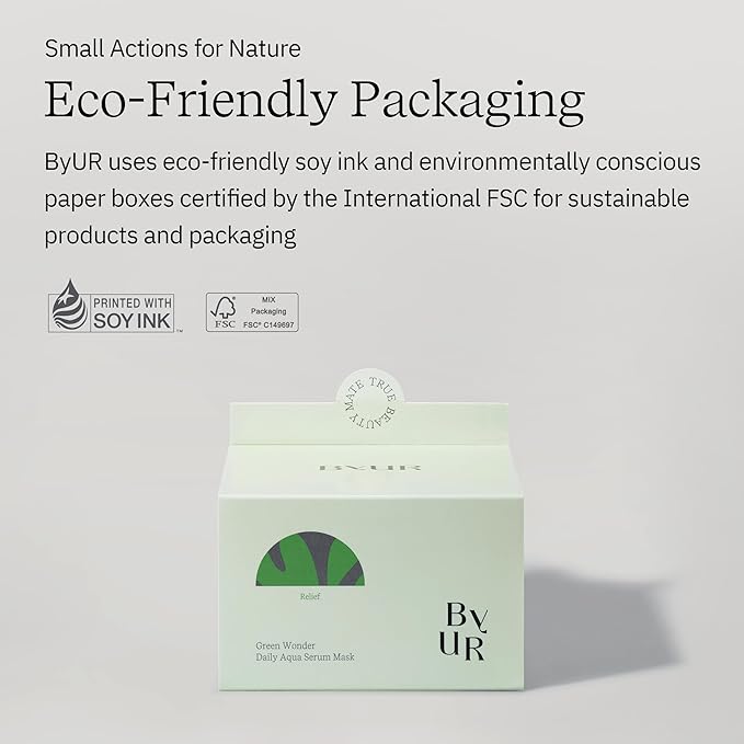 ByUR Green Wonder Daily Aqua Serum Mask (30 Count) Hydrating Moisturizing Face Mask, Soothing & Redness Treatment, Centella & Tea Tree, Sensitive & Dry Skin, Pore Tightening, Vegan K-Beauty Skincare