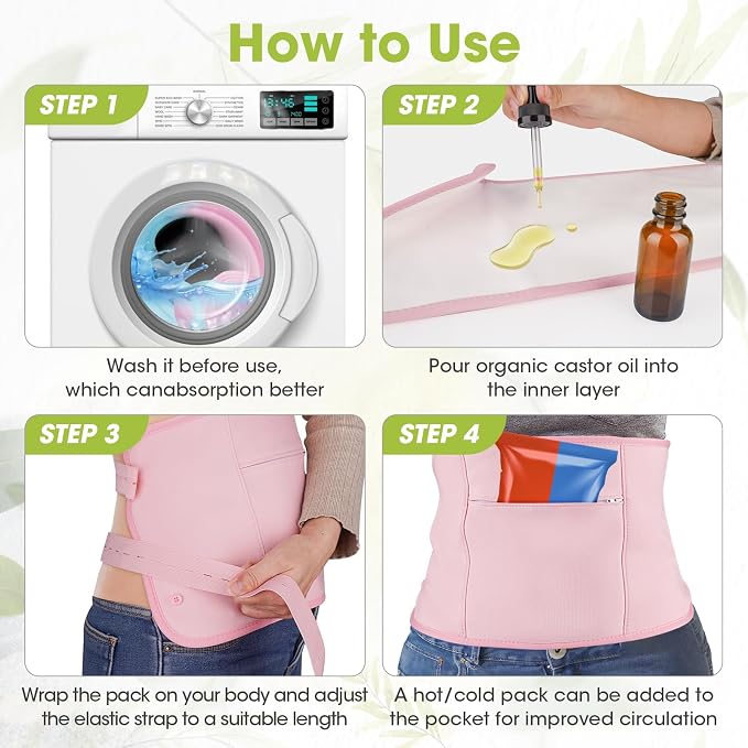 Castor Oil Pack Wrap-10 Pcs,Reusable & Adjustable Elastic Strap Castor Oil Compress wrap for Liver Detox,Constipation & Inflammation, Flannel Cotton Pads Kit for Neck Waist Chest Knee