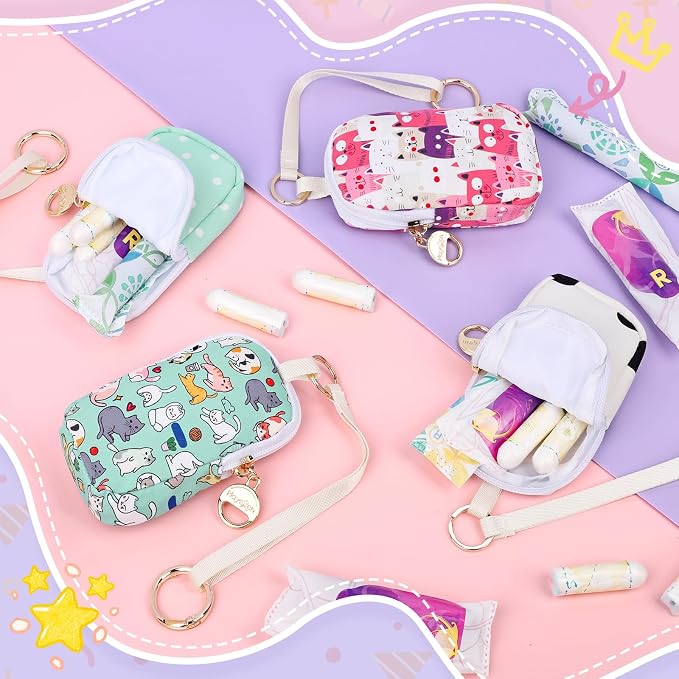 Tampon Holder for Purse, Cute Period Bag with Wristlet Strap, Portable Tampon Bag Organizer Case for Feminine Products (Green Dots)