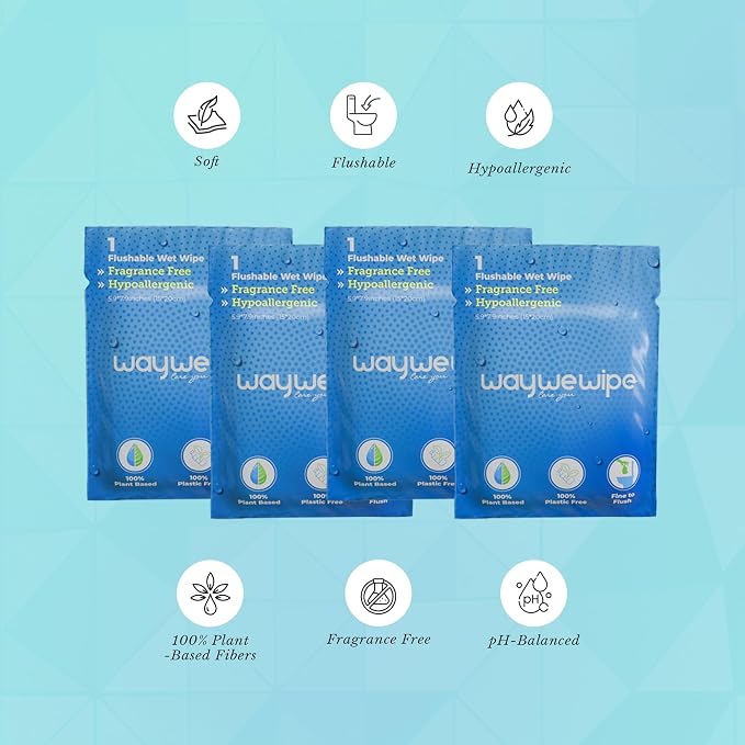 On-The-Go Flushable Wet Wipes, 32 Count XL Individually Wrapped Adult Wipes, Hypoallergenic 100% Plant Based Septic Safe, Travel Size Cleansing Cloth for Men & Women, Fragrance Free (32 Ct)