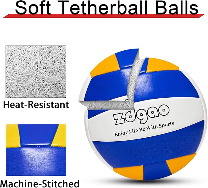Tetherball Ball and Rope, Replacement Tether Ball with Carabiner, Ball Pump with Needle for Kids and Adults Backyard Game