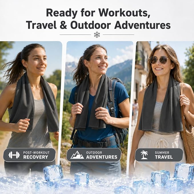 Cooling Towel 43.3" x 15.7" - Ice Sweat Towel for Neck & Face - Quick Cool Down Wrap for Summer Heat, Gym, Running, Golf, Yoga & Sports