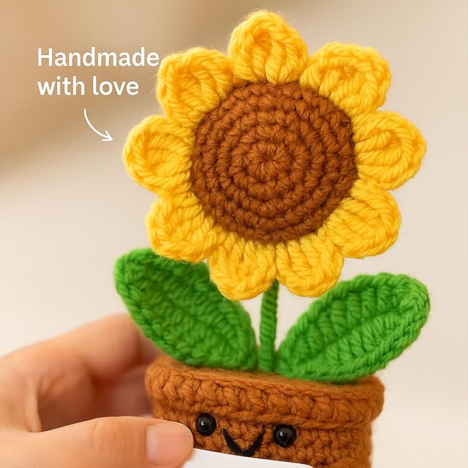 Thank You Gifts for Women Crochet Sunflower, Handmade Emotional Support Plant - Cute Teacher Appreciation Gift, Coworkers Friend Christmas Birthday Home Office Desk Car Decor