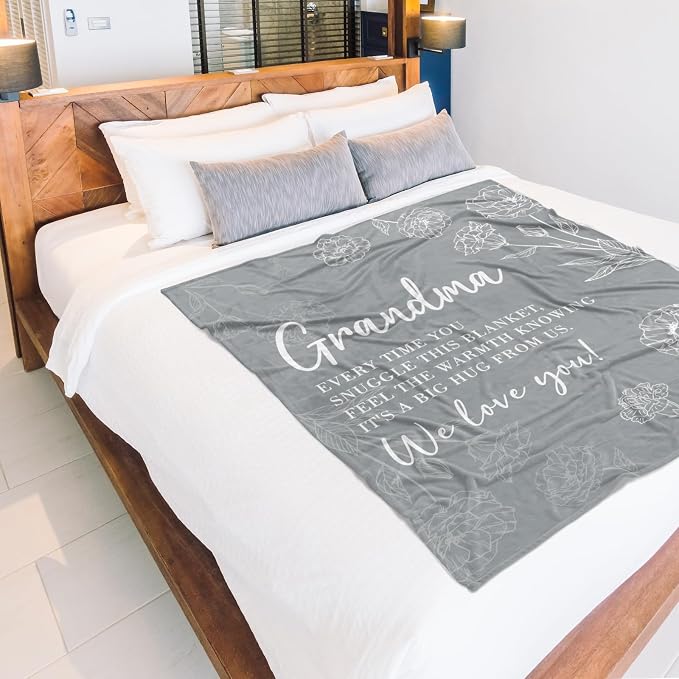 GiltGlimmer Grandma Gifts, Grandma Floral Blanket 80" x 60", Grey | Birthday Gifts for Grandma from Grandkids, to My Grandmother Soft Flannel Throw Blanket for Christmas Mothers Day