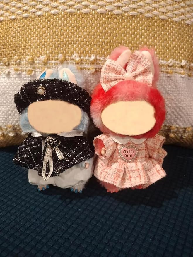 For labubu clothes 2 set cute doll clothes for labubu,17cm Dolls Outfit Accessories,for la-bubu dolls/for la-bubu clothes,pink dress+black set It's a gift for labubu enthusiasts and collectors-No Doll