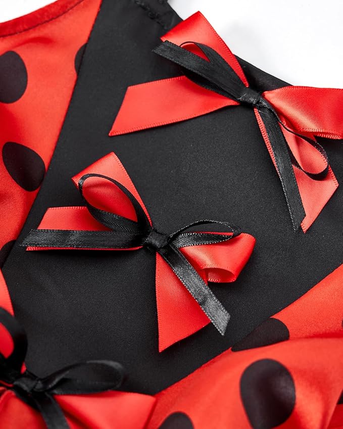 TYHTYM Ladybug Costume for Girls Black Polka Dots Red Ladybird Dress Up Pretend Play Cosplay Halloween Birthday