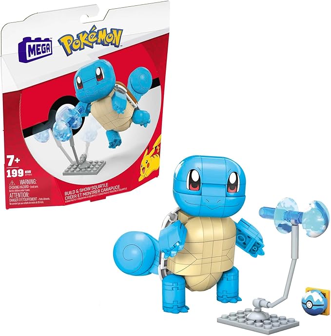 MEGA Pokemon Action Figure Building Toys for Kids, Build & Show Squirtle with 199 Pieces, 1 Poseable Character, 4 Inches Tall