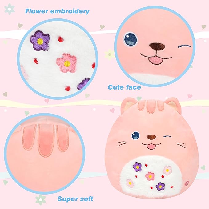 Easfan 12" LED Kitty Plush Pillow Soft Pink Cat Glowing Plush Toy Cute Stuffed Animal Home Room Decoration Birthday Get Well Gifts for Kids Toddlers