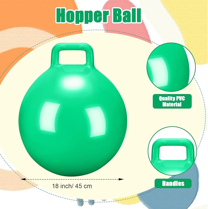 Kids Bouncy Hopper Ball with Handle Jumping Hopping Exercise Balls for Toddlers Boys Girls Indoor Outdoors Sports School Games Exercise Gifts(18 Inch,Green)