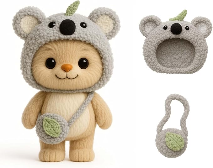 17cm Doll Clothes Outfit (No Doll), Stylish Cute Plush Doll Clothes with Designer Accessories, Clothes for 17cm Dolls, Gray Koala Style