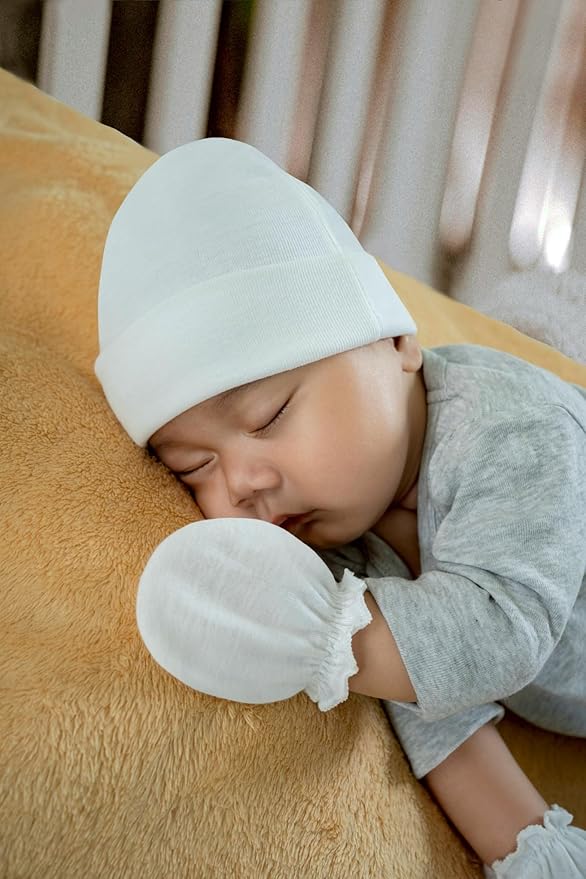 RATIVE Baby Mittens Newborn No Scratch Gloves, Organic Cotton Infant Mittens for Baby Boy & Girl, 0-6 Months