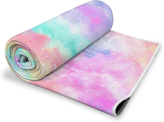 Yoga Mat Towel, Hot Yoga Towel High-Definition Pattern, Machine Washable with Ultra-Absorbent Yoga Towels for Hot Yoga Non Slip for Fitness, Exercise, Pilates, 72 x 27 in,Purple &Green