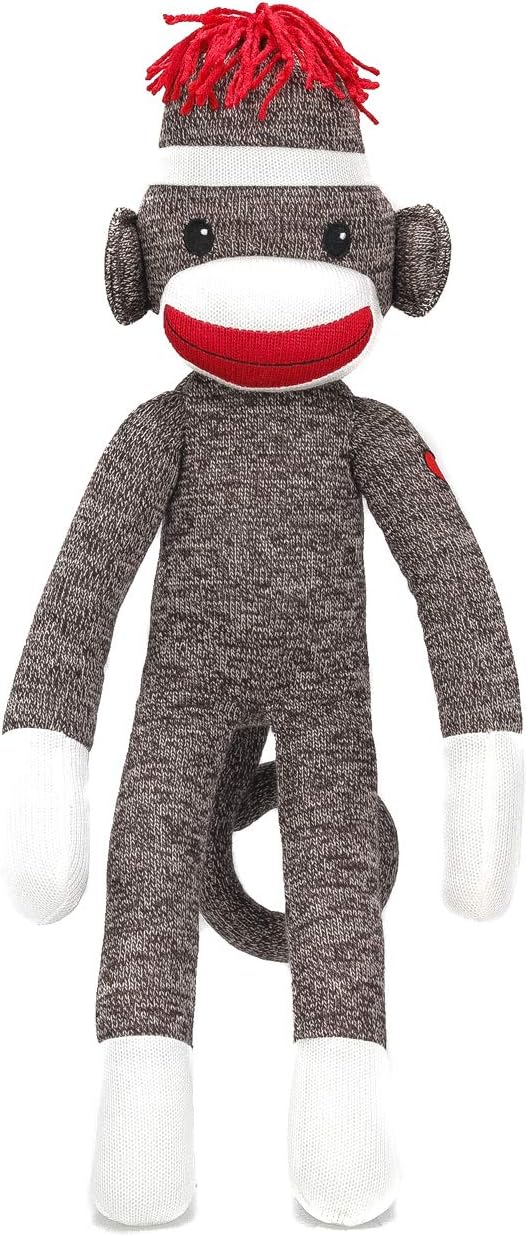 Plushland Brown Original Sock Monkey, Adorable Hand Knitted Stuffed Animal Toy Gift-for Kids, Babies, Teens, Girls and Boys Baby Doll Present Puppet 20 Inches