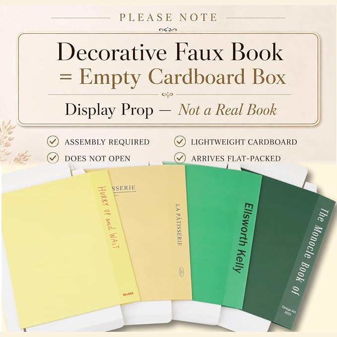 4 Pcs Decorative Books | Faux Neutral Coffee Table & Shelf Decor | Warm Organic Look for Living Room, Office and Entryway - Not Real, Tool-Free 2-Min Setup