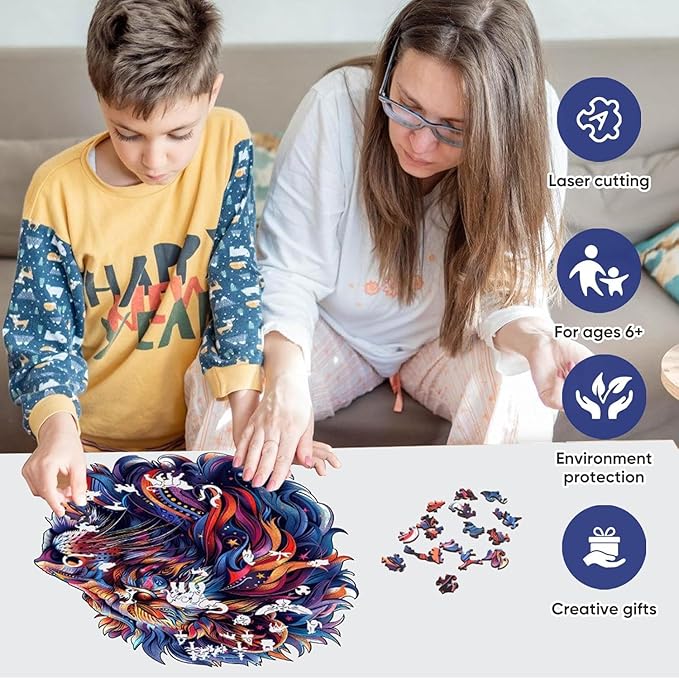 Qiuenisray Wooden Puzzles for Adults 1000 Pieces, Lion Jigsaw Puzzles, Wood Animal Adult Puzzles, Wall Decor, FSC Certified Unique Shape Ocean Adult Puzzles, Creative Gift for Family Game 21.9x23.6 in