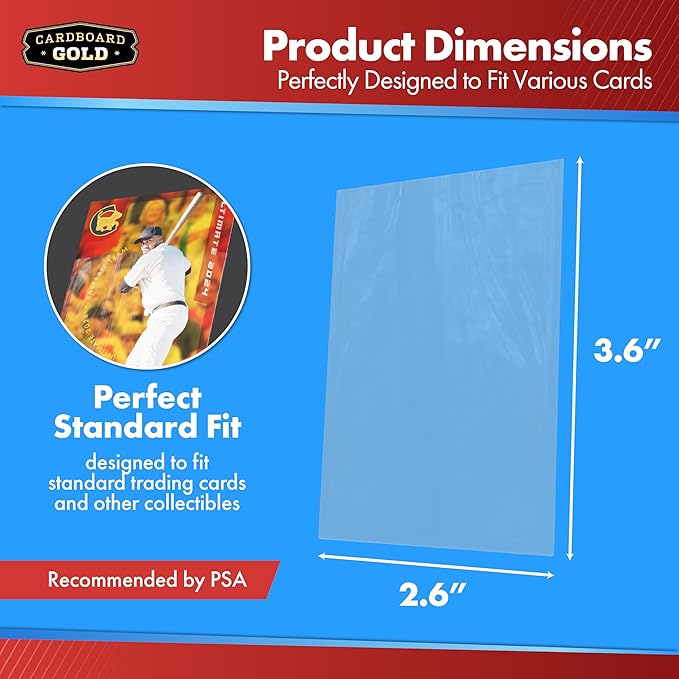 Cardboard Gold Penny Sleeves for Trading Cards - 1000 Count Card Protector Sleeves with Durable, Crystal-Clear Plastic for Baseball, Sports, Collector, Standard-Sized Cards 2-5/8” x 3-5/8” (67x94mm)