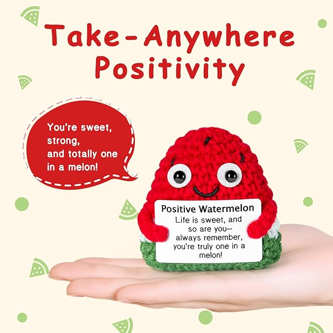 Emotional Support Crochet, Positive Crochet Watermelon, Encouragement Gifts for Women Men Birthday Christmas Self Care Friends Coworkers Relaxation Gift Desk Home Fall Decor Inspirational Support