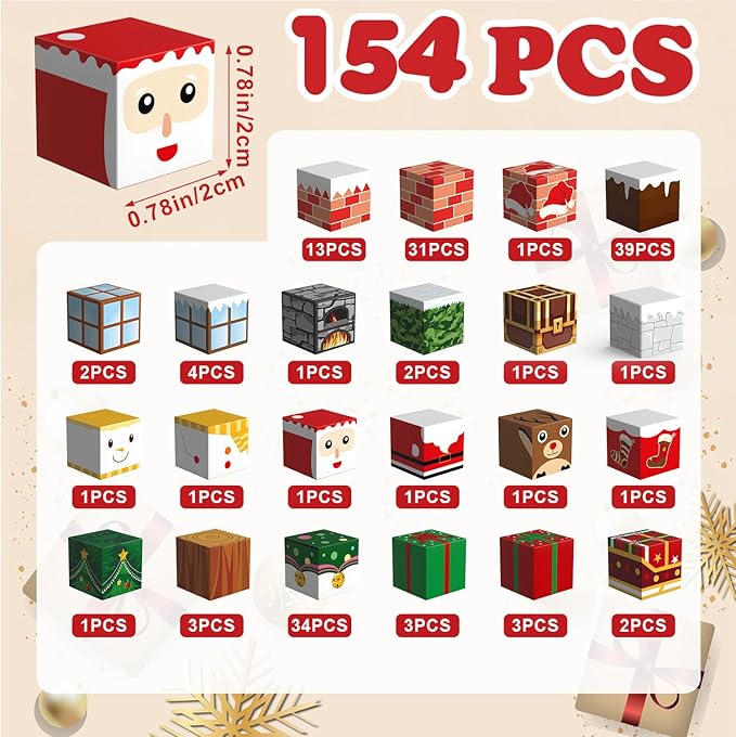 Christmas Magnetic Building Blocks Set-154 PCS Magnet Cubes Mine magnet World Toys STEM Sensory Xmas Advent Calendar Construction Birthday Gifts for Kids Boys Girls Toddlers Ages 3+,3-5,4-7,4-8
