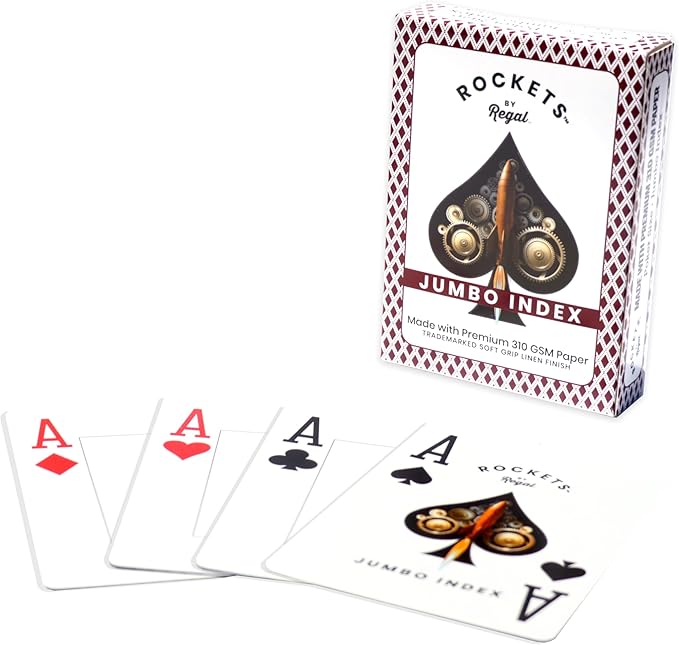 Regal Games Rocket Jumbo Playing Cards 12-Pack - Contains 6 Red & 6 Blue Decks, 310 GSM Paper, 2.5" x 3.5" Plastic Coated Cards with Extra Large Print