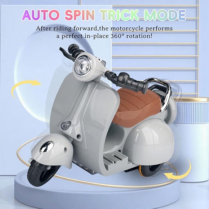 Accessories for 17cm Dolls - Doll Scooter Toy with LED Lights and Music, Cute Motorcycle Toy, Decorative Desktop Ornament for Doll Collectors (Gray)