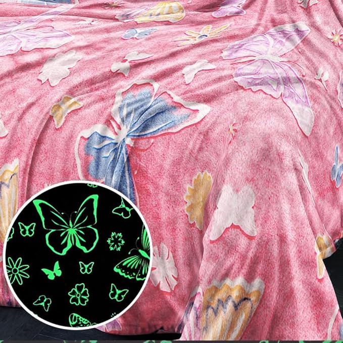 Wajade Glow in The Dark Butterfly Blanket for Girls, Soft Cozy Flannel Kids Throw Blanket for Boys and Girls, Cute Kids Blanket for Sofa Couch Bed, Christmas Birthday Gift 50"x60"