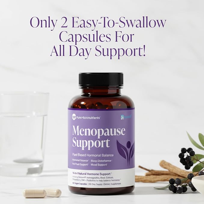 Menopause Supplements for Women, Hot Flashes & Night Sweats, 60 Count | Sensoril Ashwagandha, DIM, chaste berry & black cohosh support natural hormone balance, sleep & mood