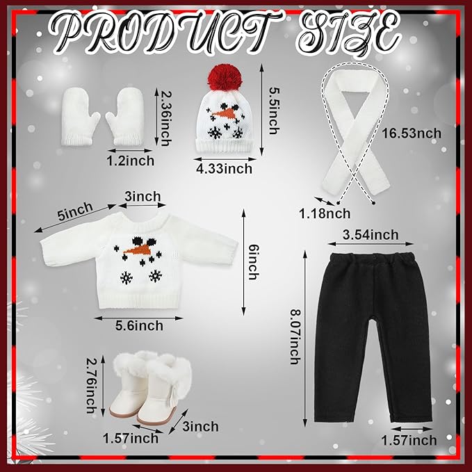 6 Pcs Christmas 18 Inch Doll Clothes and Accessories Winter Outfits Set Sweaters Trousers Hats Shoes for 18 Inch Doll Gift(White,Snowman)