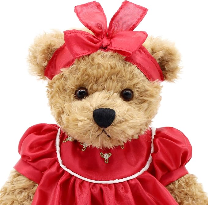 Oitscute Small Baby Teddy Bear with Cloth Cute Stuffed Animal Soft Plush Toy 10" (Red lace Dress)