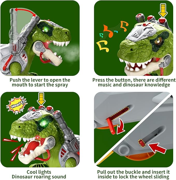 Dinosaur Ride On Toy Cars for Kids, Toddler Electric Ride On Toys with Music, Light & Smoke, 3-5 Year Old boy Gift, Preschool Kids Scooter Foot-to-Floor Walker for Indoor Outdoor