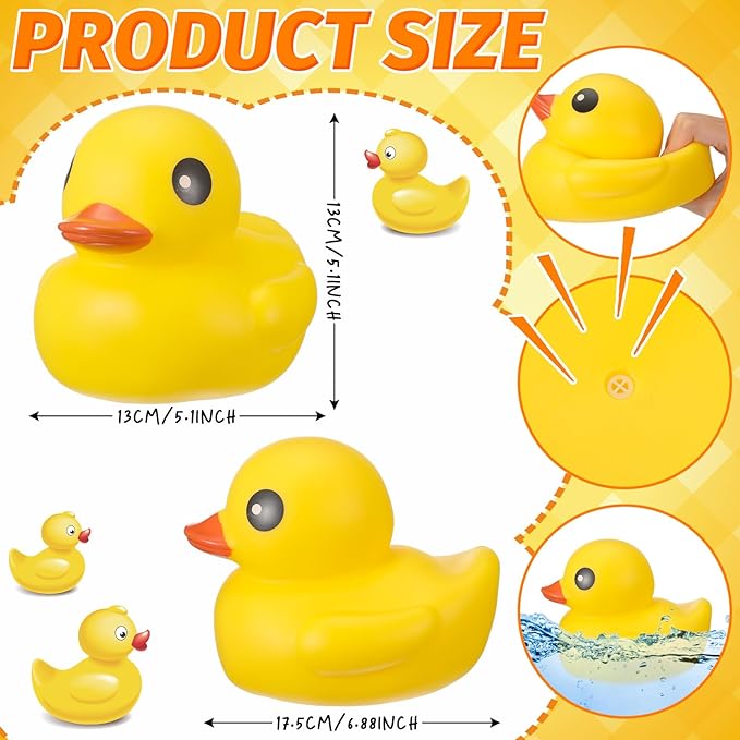 Honoson 6.89 Inch Giant Rubber Duck Big Rubber Duck Large Duckling Bath Toy with Squeaky Sound for Summer Baby Shower Birthday Party Favor Gift(Yellow)