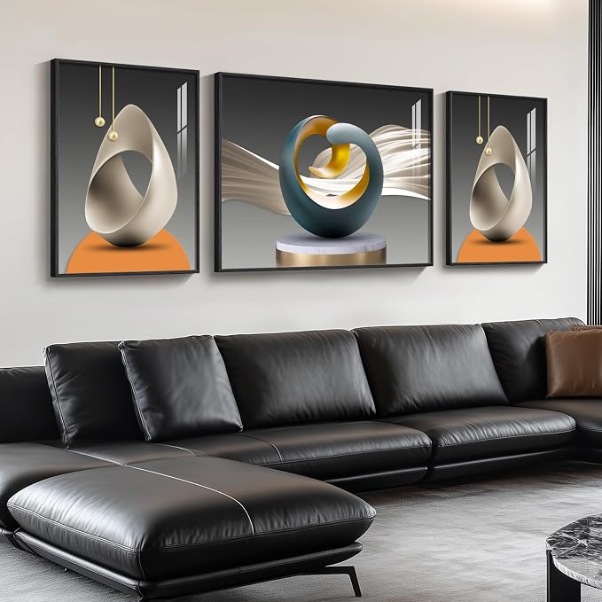 Extra Large Framed Modern Luxury Large Wall Art for Living Room, Set of 3 Piece Bright Style Abstract Paintings Artwork for Walls, Big Size Art Prints Pictures for Hallway Dining Room Office Wall Decor