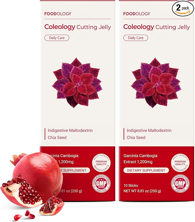 FOODOLOGY Coleology Cutting Jelly, Slimming Jelly Pomegranate, 20 Sticks | Dietary Fiber Supplement for Weight Management, Chia Seeds & Garcinia Cambogia, Korean Weigh Loss, Appetite Suppressant