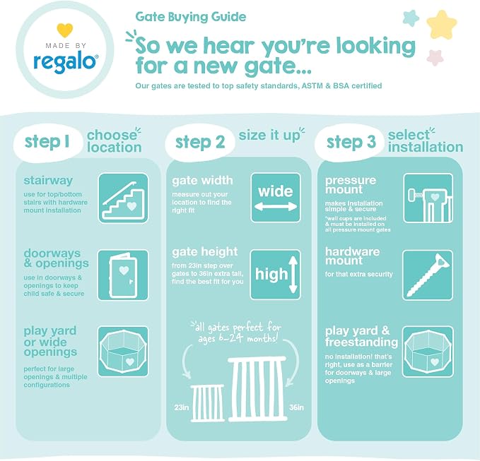 Regalo 2-in-1 Extra Tall Easy Swing Stairway and Hallway Walk Through Baby Gate, White, 24" - 40.5" Wide