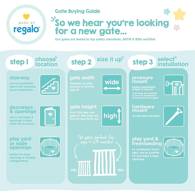 Regalo Safety 192” Super Wide 2-in-1 Baby Gate & Play Yard with Door, Adjustable 6-Panel Plastic Safety Gate for Doorways & Large Openings, Hardware Mounted Baby & Pet Gate, Brown