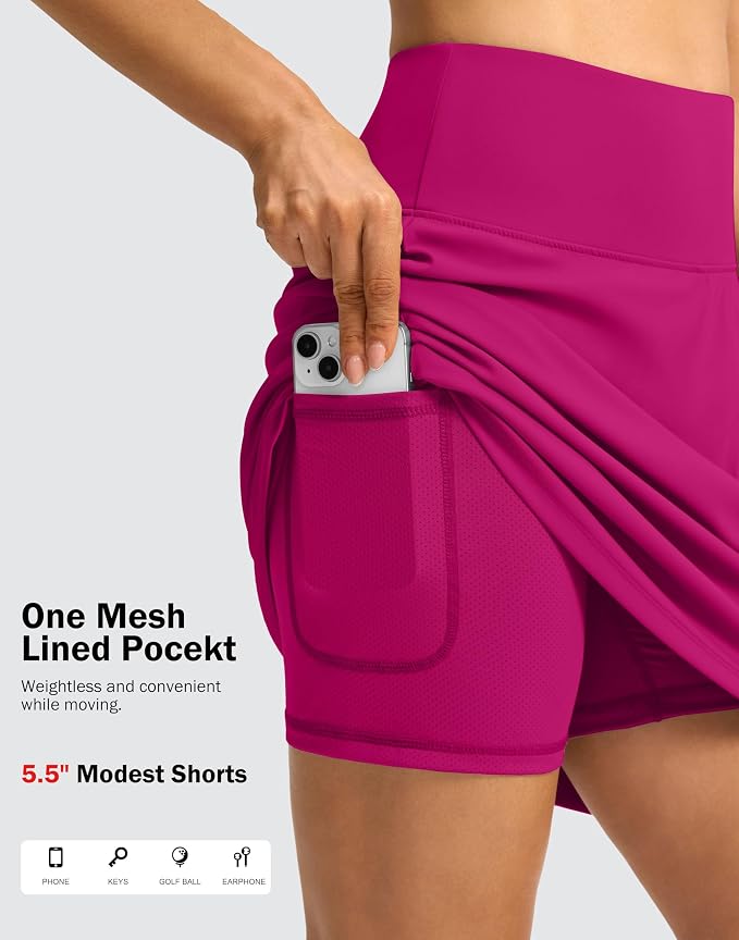 18" Skorts for Women 3 Pockets High Waist Long Athletic Tennis Skirt Golf Skort for Casual Summer Travel