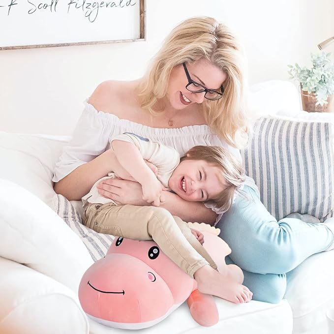 Cute Dinosaur Stuffed Animal Pillow, Soft Lumbar Back Cushion, Big Plushies, Great Gift for Kids Birthday, Valentine (Pink, 31.4in)