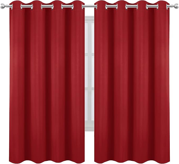 LEMOMO Bright Red Blackout Curtains 66 x 63 Inch Length/Set of 2 Curtain Panels/Thermal Insulated Room Darkening Blackout Curtains for Bedroom