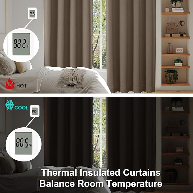 Simplebrand Ava Brown Short 36 Inches Blackout Curtain 2 Panels Set, Half Window Rod Pocket Privacy Curtain Tiers for Kitchen, Curtains Blackout for Bathroom Shades, W40 x L36 Inch, Brown