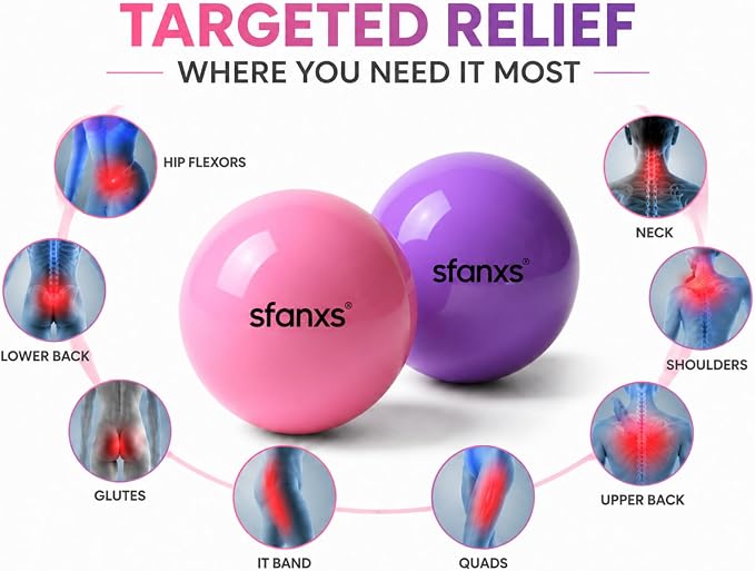 2 Pack Hip Flexor Release Ball Set, 4 Inch Myofascial Massage Balls for Psoas, Glutes, with Pump, Manual Ball for Pain Relief, Trigger Point Therapy, Muscle Recovery, Home & Gym Use