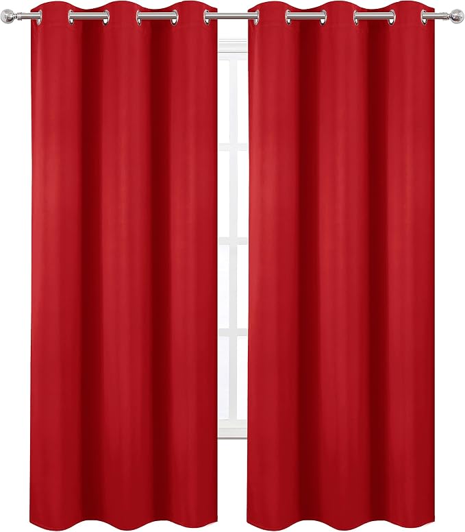 LEMOMO Blackout Curtains 38 x 84 inch/Bright Red Curtains Set of 2 Panels/Thermal Insulated Room Darkening Bedroom Curtains