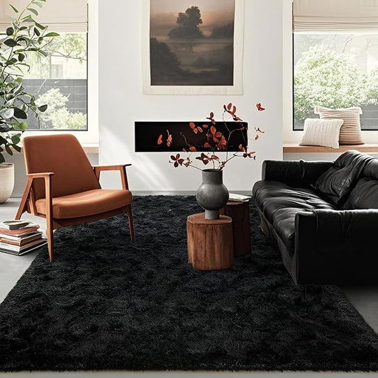6x9 Ft Large Black Shag Rug for Living Room Bedroom, Ultra Soft Fluffy Furry Area Rug, Aesthetic Carpet for Indoor Floor Home Decor