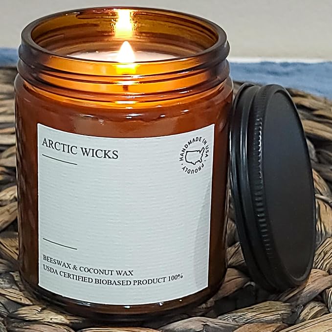Arctic Wicks Scented Coconut Beeswax Candles | Coconut Beeswax Non Toxic Candle 9oz Amber | Farmhouse Candles Non-Toxic Clean Burn 100% USDA Certified Biobased (Christmas Spirit)