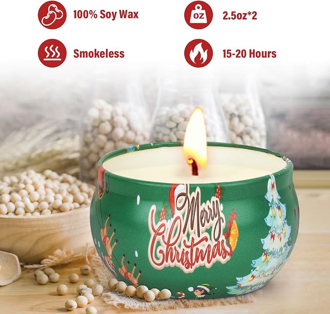 Christmas Candles - Scented Candle Gifts Set for Women, 2 Packs 2.5 oz Candles for Home Scented, Stress Relief Aromatherapy Candles for Women, Ideal Christmas Gift for Friends Mom Coworker Teacher