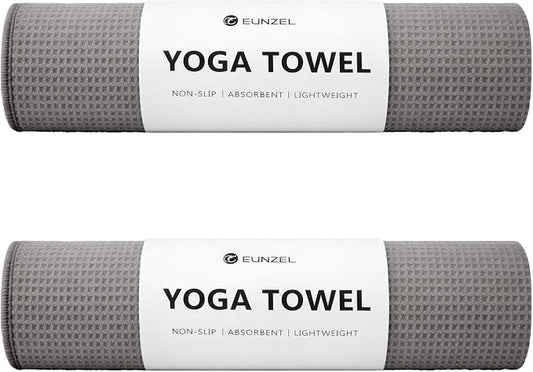 Eunzel 2 Pack Hot Yoga Towel, Non-Slip Yoga Mat Towel with Grip Dots Stickyfiber Sweat Absorbent Towel for Hot Yoga, Pilates and Workout 72" x 24", Grey